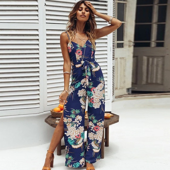 🆕High Split Backless Sexy Floral Print Jumpsuit - Picture 3 of 8